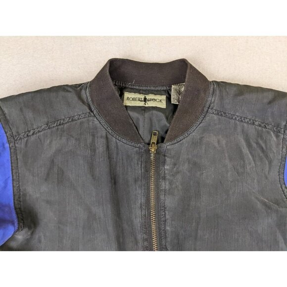 Robert Stock Boy's 100% Silk Bomber Jacket Black Blue Size Small FLAWS - Picture 8 of 16